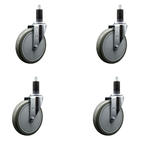Service Caster 6'' Gray Poly Wheel Swivel 1-1/4'' Expanding Stem Caster Set, 4PK SCC-EX20S614-PPUB-114-4